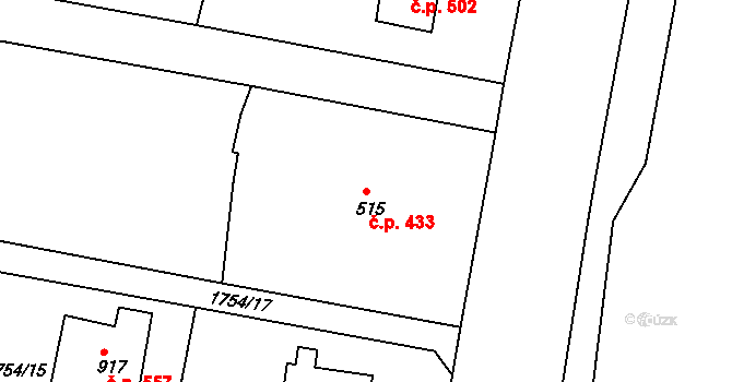 Zbiroh 433 na parcele st. 515 v KÚ Zbiroh, Katastrální mapa