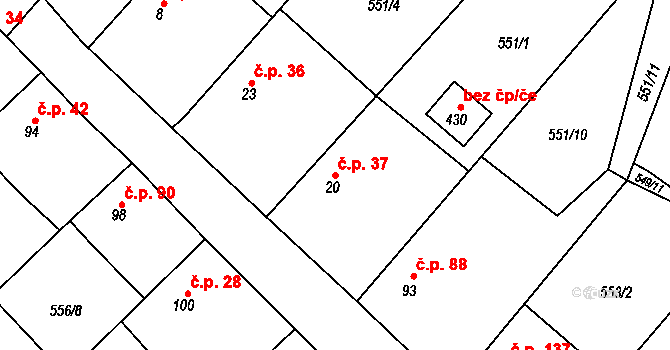 Řečany nad Labem 37 na parcele st. 20 v KÚ Řečany nad Labem, Katastrální mapa