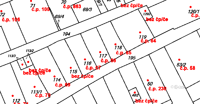 Odry 66 na parcele st. 117 v KÚ Odry, Katastrální mapa
