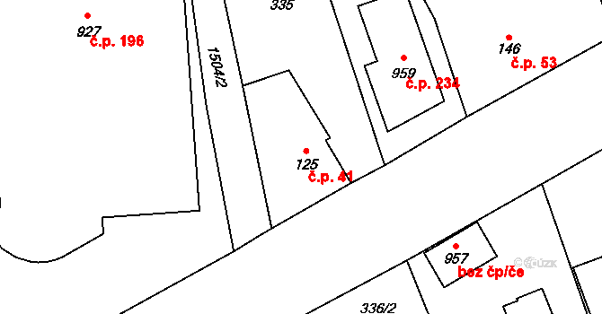 Domoradice 41, Český Krumlov na parcele st. 125 v KÚ Přísečná-Domoradice, Katastrální mapa