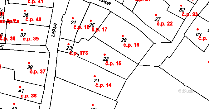 Vnitřní Město 15, Český Krumlov na parcele st. 22 v KÚ Český Krumlov, Katastrální mapa