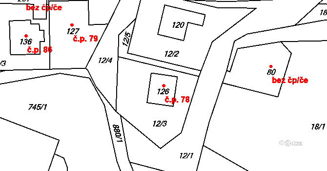 Černýš 78, Perštejn na parcele st. 126 v KÚ Černýš, Katastrální mapa