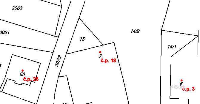 Hřibiny 18, Hřibiny-Ledská na parcele st. 7 v KÚ Hřibiny, Katastrální mapa