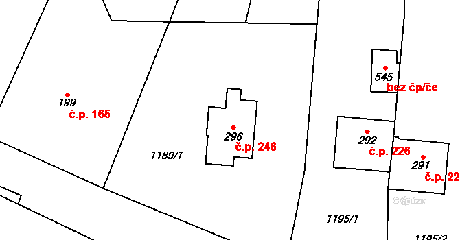 Prostřední Lánov 246, Lánov na parcele st. 296 v KÚ Prostřední Lánov, Katastrální mapa