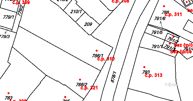 Holešov 310 na parcele st. 786/1 v KÚ Holešov, Katastrální mapa