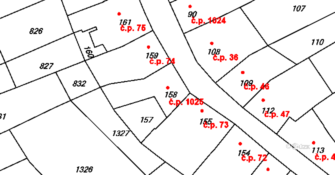 Holešov 1025 na parcele st. 158 v KÚ Holešov, Katastrální mapa