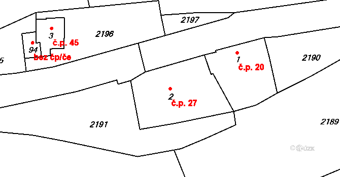 Ochoz 27 na parcele st. 2 v KÚ Ochoz u Konice, Katastrální mapa