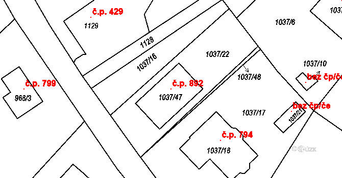 Skřečoň 892, Bohumín na parcele st. 1037/47 v KÚ Skřečoň, Katastrální mapa