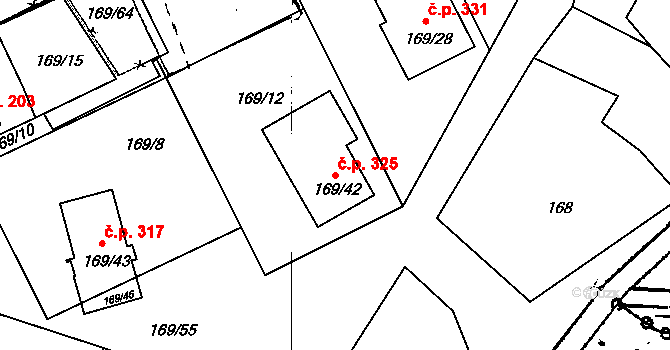 Dobšice 325 na parcele st. 169/42 v KÚ Dobšice u Znojma, Katastrální mapa