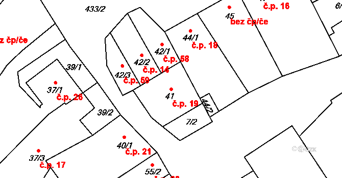 Přerov XI-Vinary 19, Přerov na parcele st. 41 v KÚ Vinary u Přerova, Katastrální mapa