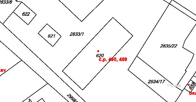 Teplá 489,490 na parcele st. 620 v KÚ Teplá, Katastrální mapa