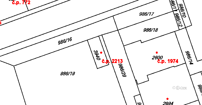 Nymburk 2213 na parcele st. 3940 v KÚ Nymburk, Katastrální mapa