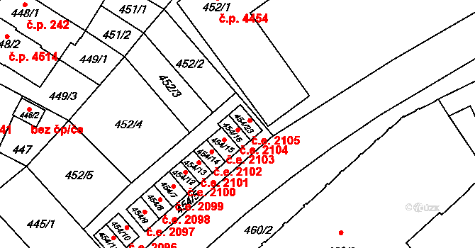 Jihlava 2105 na parcele st. 454/23 v KÚ Jihlava, Katastrální mapa