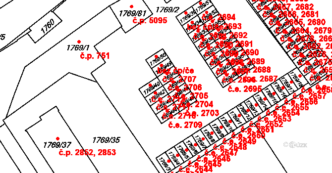 Jihlava 2705 na parcele st. 1769/47 v KÚ Jihlava, Katastrální mapa