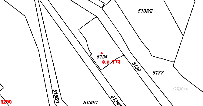 Bystřice 773 na parcele st. 5134 v KÚ Bystřice nad Olší, Katastrální mapa