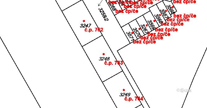 Lyžbice 763, Třinec na parcele st. 3248 v KÚ Lyžbice, Katastrální mapa