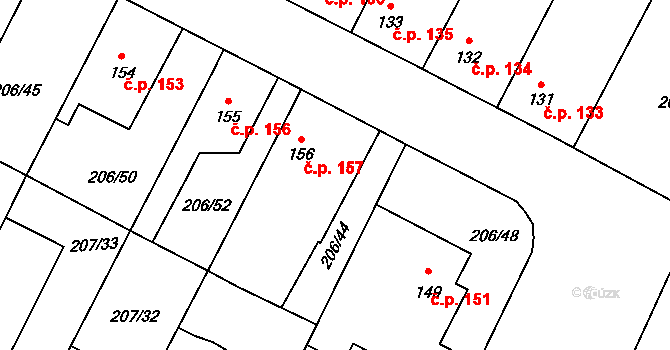 Chotětov 157 na parcele st. 156 v KÚ Chotětov, Katastrální mapa