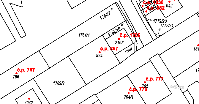 Tišnov 857 na parcele st. 924 v KÚ Tišnov, Katastrální mapa