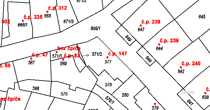 Čejč 147 na parcele st. 577 v KÚ Čejč, Katastrální mapa