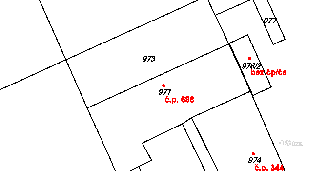 Ivanovice na Hané 688 na parcele st. 971 v KÚ Ivanovice na Hané, Katastrální mapa