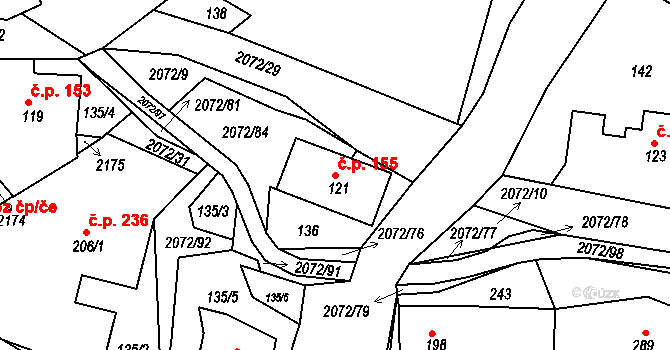 Liptaň 155 na parcele st. 121 v KÚ Liptaň, Katastrální mapa