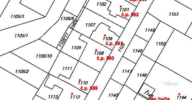 Rýmařov 560 na parcele st. 1108 v KÚ Rýmařov, Katastrální mapa