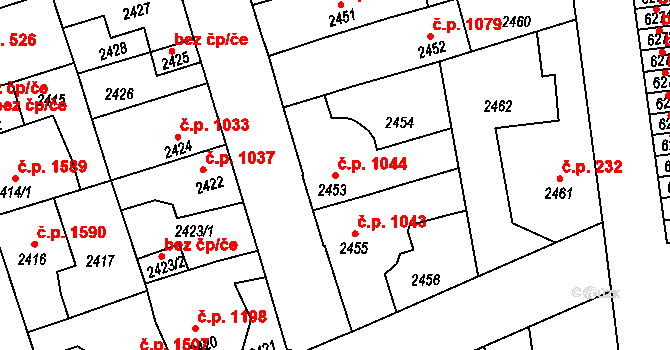Kročehlavy 1044, Kladno na parcele st. 2453 v KÚ Kročehlavy, Katastrální mapa
