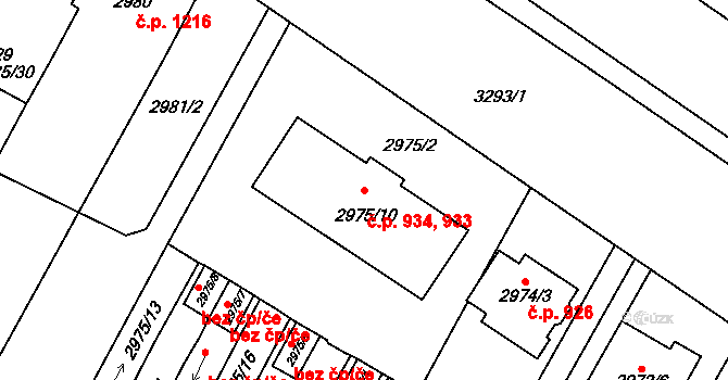 Mikulov 933,934 na parcele st. 2975/10 v KÚ Mikulov na Moravě, Katastrální mapa