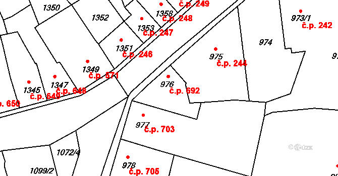 Tachov 692 na parcele st. 976 v KÚ Tachov, Katastrální mapa