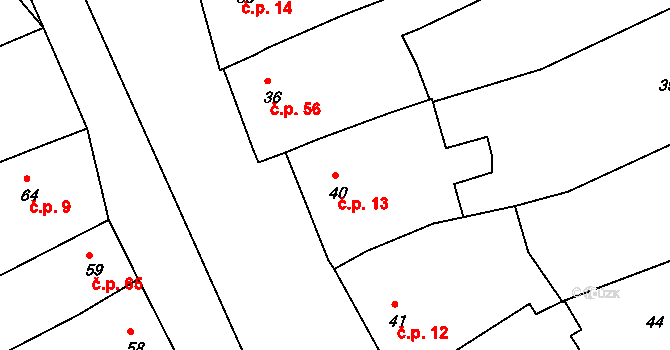 Medlov 13, Zborovice na parcele st. 40 v KÚ Medlov u Zborovic, Katastrální mapa