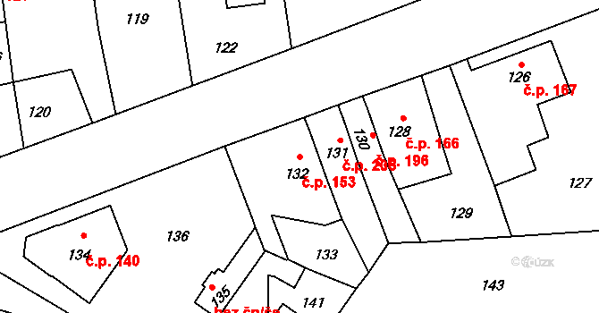 Samotišky 153 na parcele st. 132 v KÚ Samotíšky, Katastrální mapa