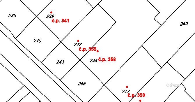 Štěpánov 358 na parcele st. 244 v KÚ Štěpánov u Olomouce, Katastrální mapa
