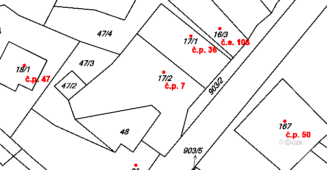 Radějovice 7 na parcele st. 17/2 v KÚ Radějovice, Katastrální mapa