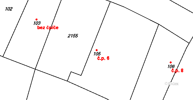 Běchárky 6, Běchary na parcele st. 105 v KÚ Běchary, Katastrální mapa
