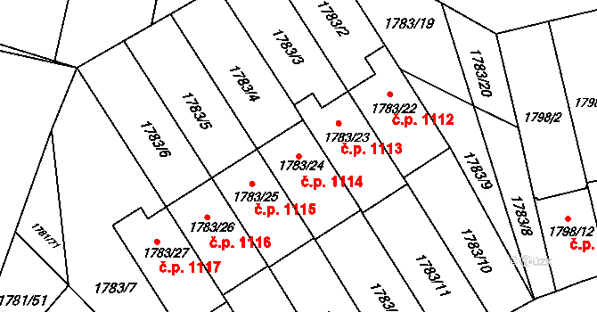 Jilemnice 1114 na parcele st. 1783/24 v KÚ Jilemnice, Katastrální mapa