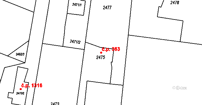 Lutyně 363, Orlová na parcele st. 2475 v KÚ Horní Lutyně, Katastrální mapa