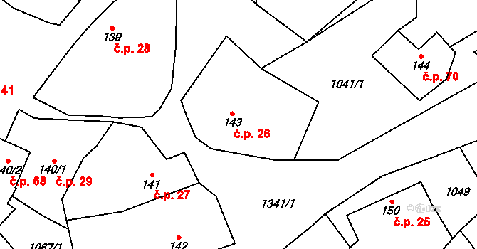 Podhorní Újezd 26, Podhorní Újezd a Vojice na parcele st. 143 v KÚ Podhorní Újezd, Katastrální mapa