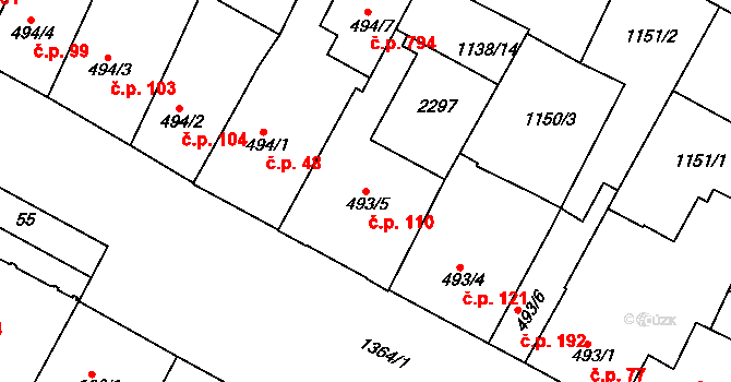 Valdické Předměstí 110, Jičín na parcele st. 493/5 v KÚ Jičín, Katastrální mapa