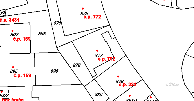 Klíše 792, Ústí nad Labem na parcele st. 877 v KÚ Klíše, Katastrální mapa