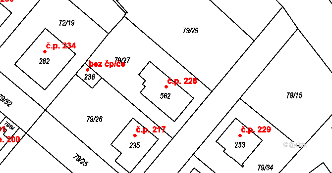 Velké Zboží 228, Poděbrady na parcele st. 562 v KÚ Velké Zboží, Katastrální mapa