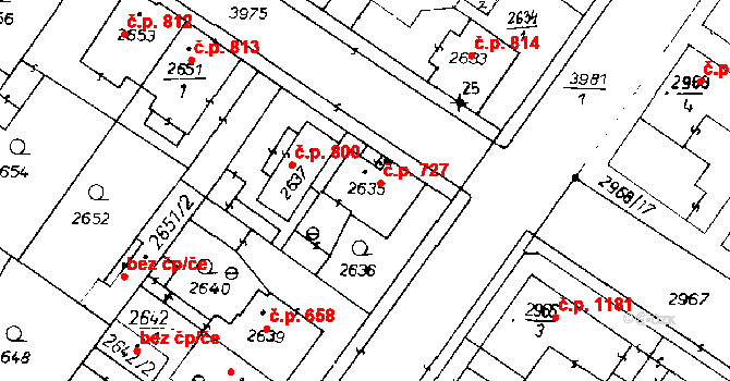 Poděbrady III 727, Poděbrady na parcele st. 2635 v KÚ Poděbrady, Katastrální mapa