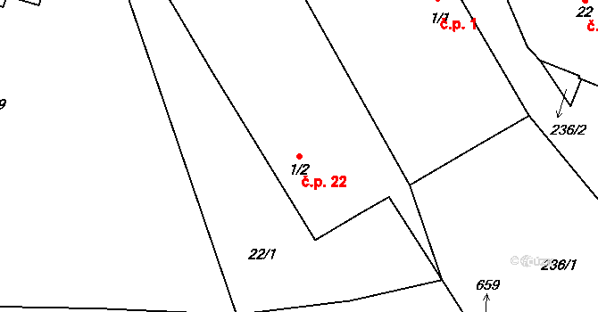 Jiřetice 22, Čepřovice na parcele st. 1/2 v KÚ Jiřetice u Čepřovic, Katastrální mapa