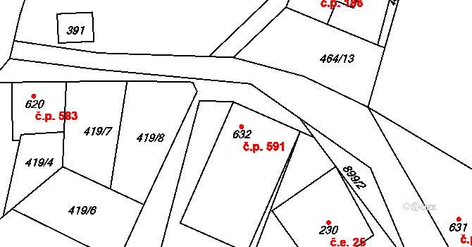 Kovářská 591 na parcele st. 632 v KÚ Kovářská, Katastrální mapa