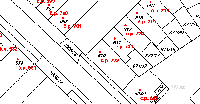 Předměstí 722, Svitavy na parcele st. 610 v KÚ Svitavy-předměstí, Katastrální mapa
