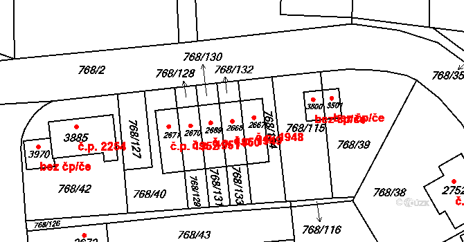 Předměstí 1949, Svitavy na parcele st. 2668 v KÚ Svitavy-předměstí, Katastrální mapa