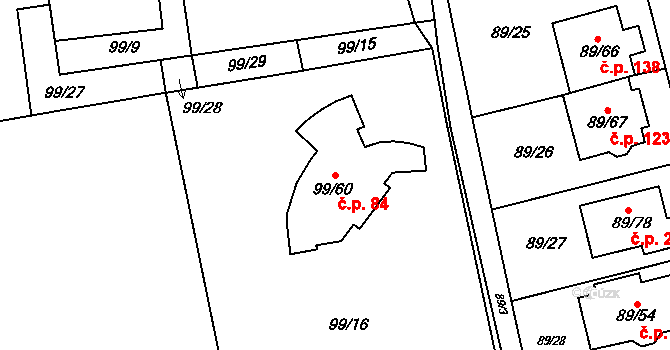 Útěchov 84, Brno na parcele st. 99/60 v KÚ Útěchov u Brna, Katastrální mapa