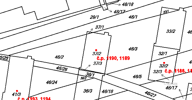 Řečkovice 1189,1190, Brno na parcele st. 37/2 v KÚ Řečkovice, Katastrální mapa