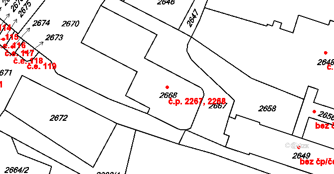 Tábor 2267,2268 na parcele st. 2668 v KÚ Tábor, Katastrální mapa