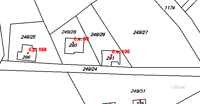 Velký Vřešťov 100 na parcele st. 291 v KÚ Velký Vřešťov, Katastrální mapa