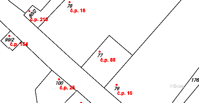 Čečelice 85 na parcele st. 77 v KÚ Čečelice, Katastrální mapa